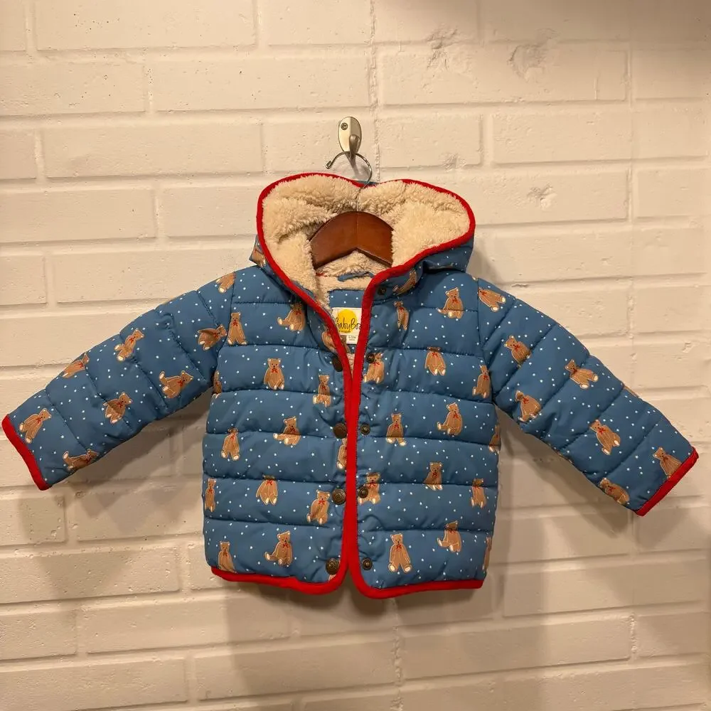 Baby‎ Boden Teddy Bear Padded Coat Winter Jacket Blue 6-12 Mo Water Resistant